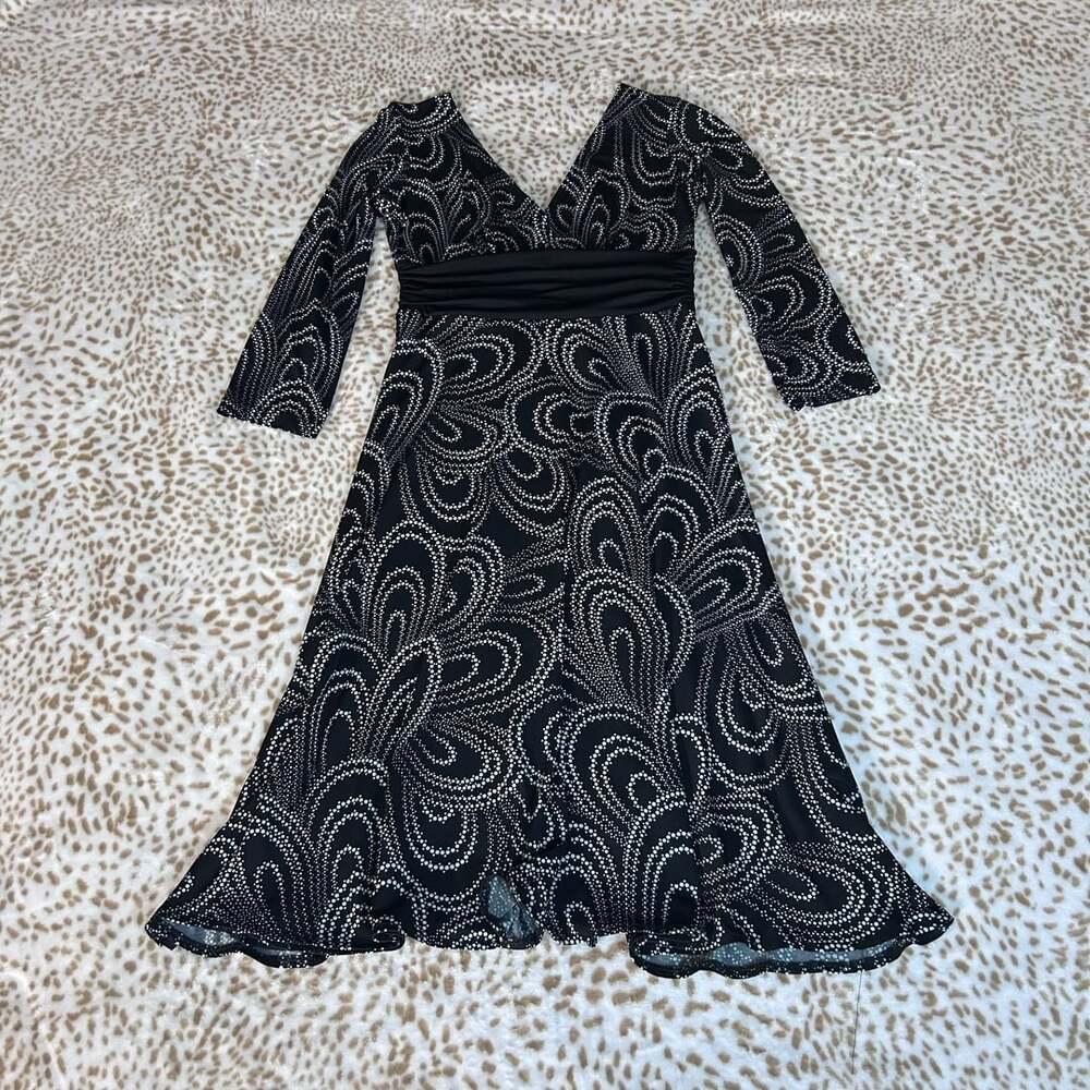 Dressbarn Black White Dot Swirl Midi Dress Size 8